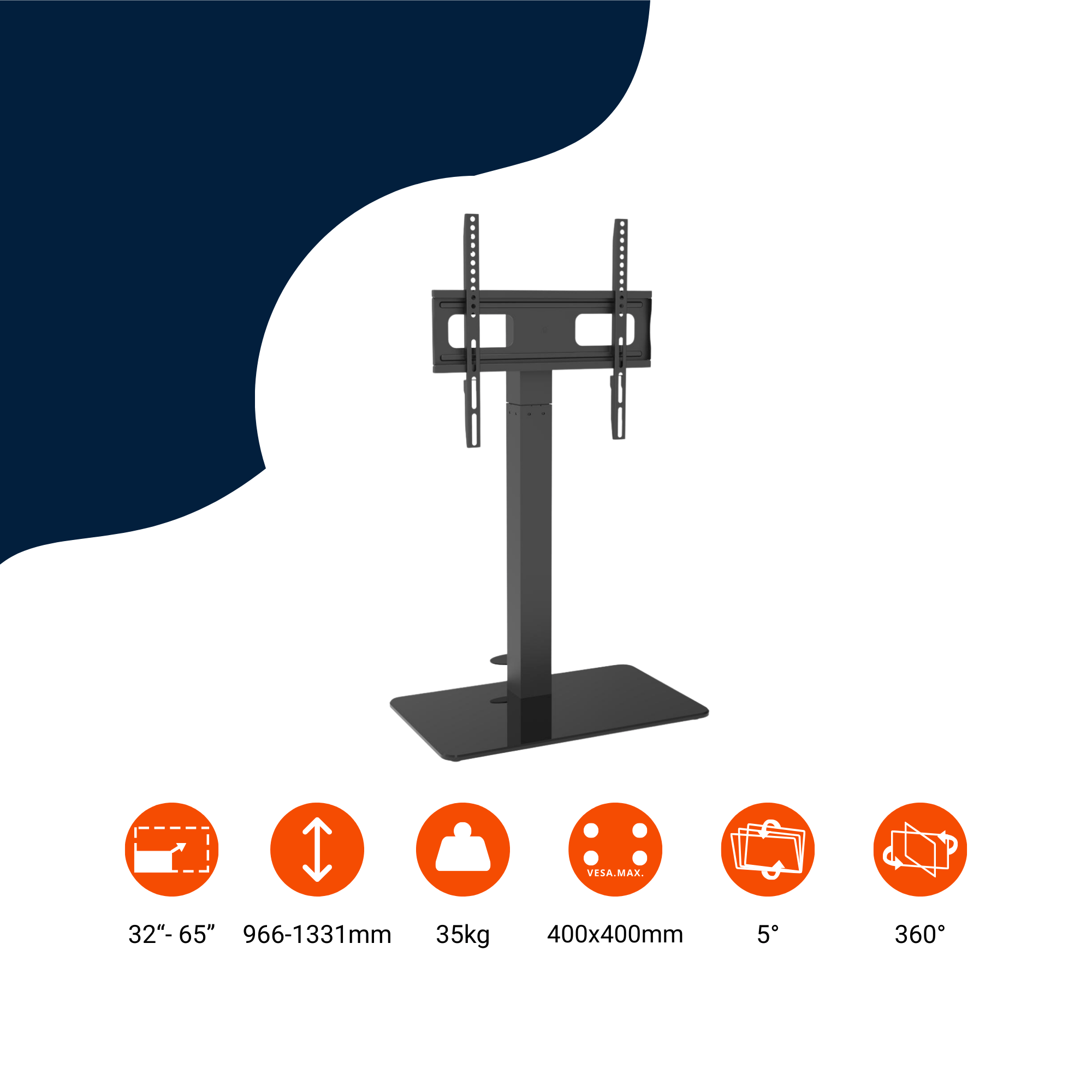 A-PEQ 6444 TV-Ständer | bis 65 Zoll, 35 kg, VESA 400×400