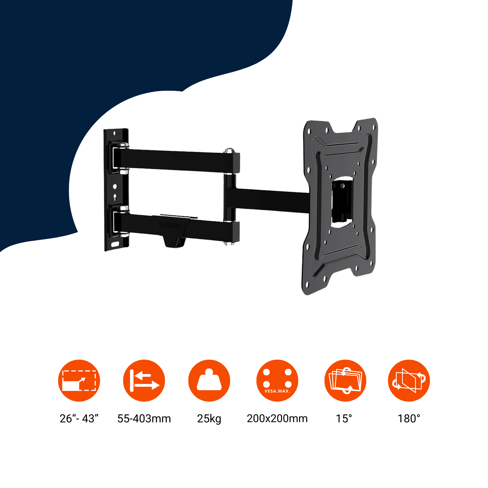 A-PEQ APM-42B Wandhalterung | bis 43 Zoll, 25 kg, 180° Drehung