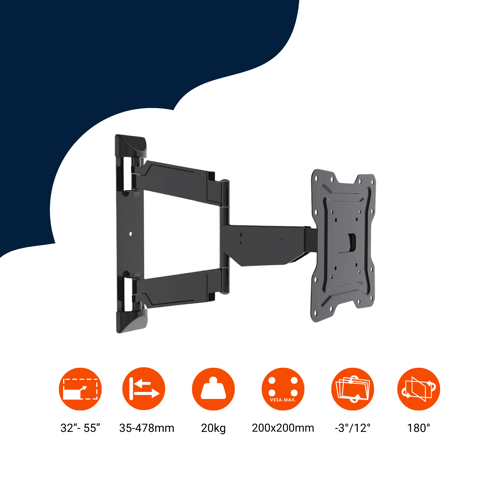 A-PEQ APM-64 superslim (Abstand 3,5cm) schwenkbare TV-Wandhalterung