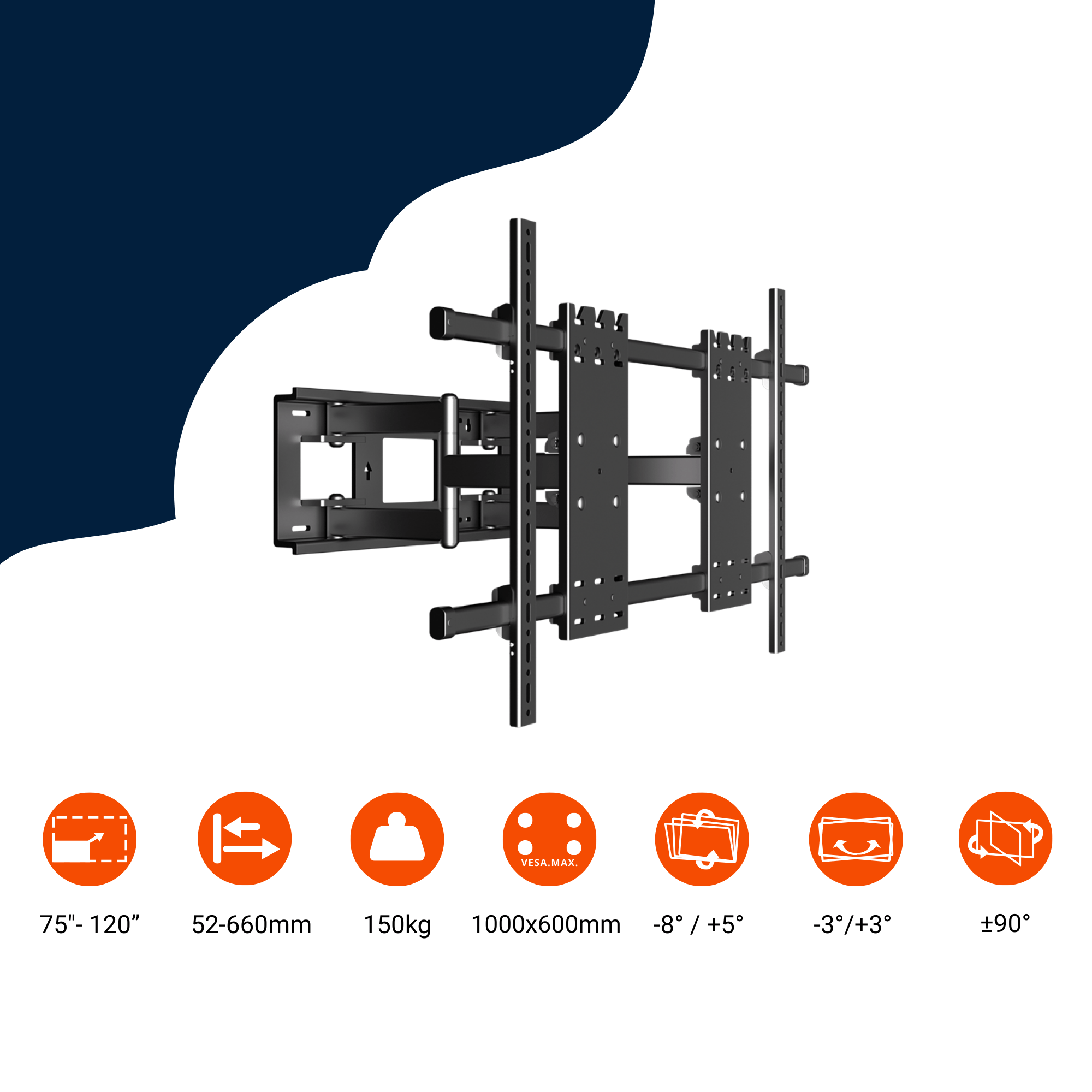 A-PEQ DY1000 Schwenk- und Neige-Wandhalterung 75 bis 120 Zoll