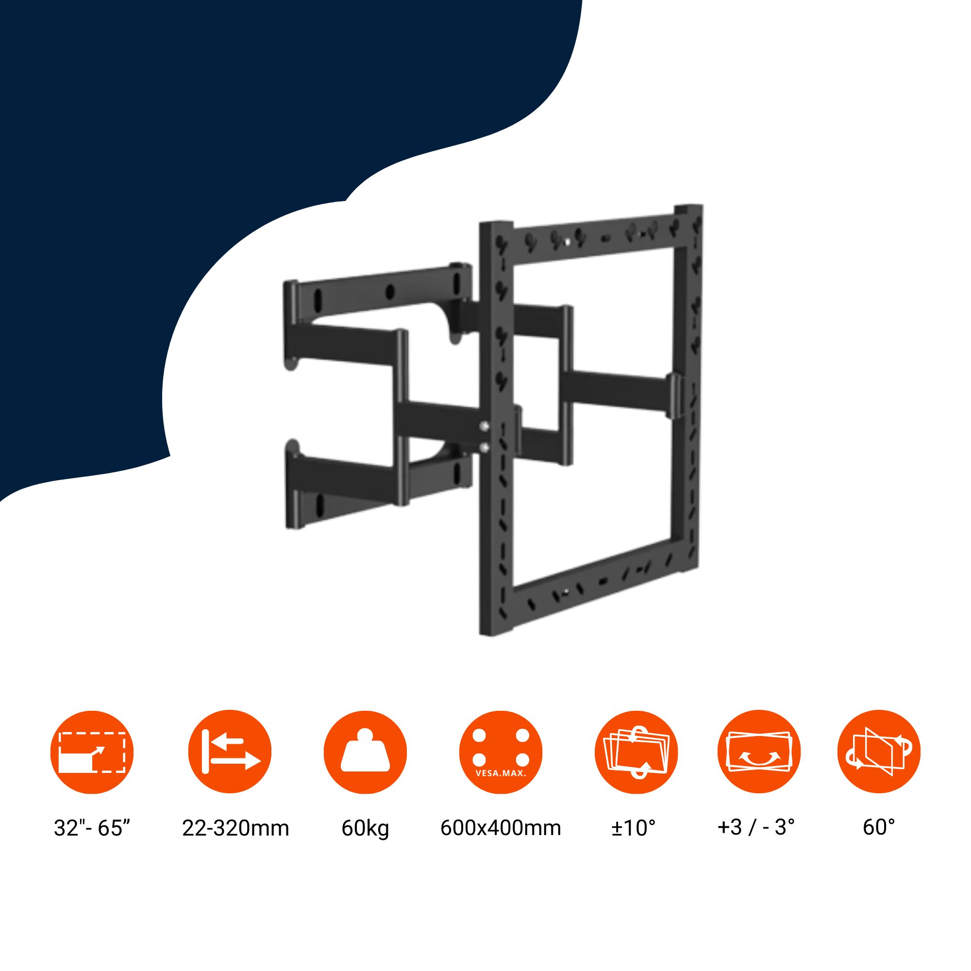 A-PEQ DY620L SlimFit Schwenk-neige Wandhalterung | 32-65 Zoll, 60 kg