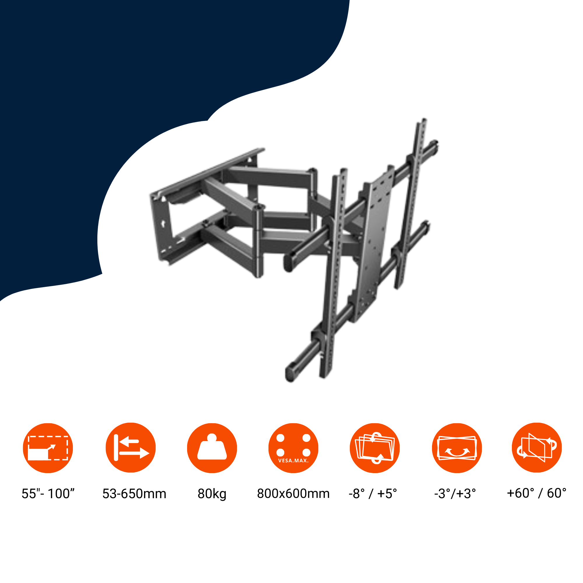 A-PEQ DY995 Drehbare Wandhalterung | 55-100 Zoll, 80 kg