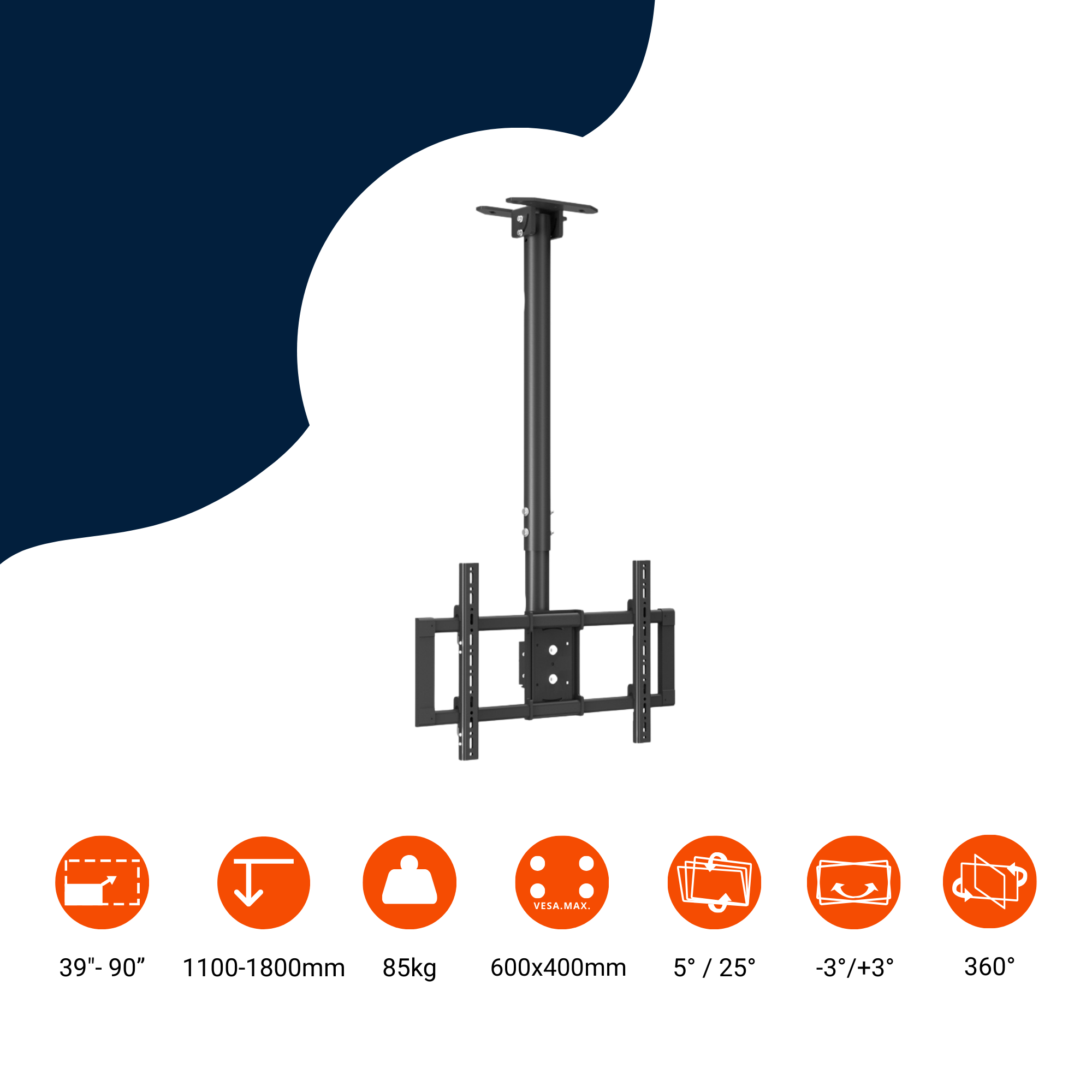 A-PEQ T765 TV-Deckenhalterung max. 85 kg & 39 - 90 Zoll