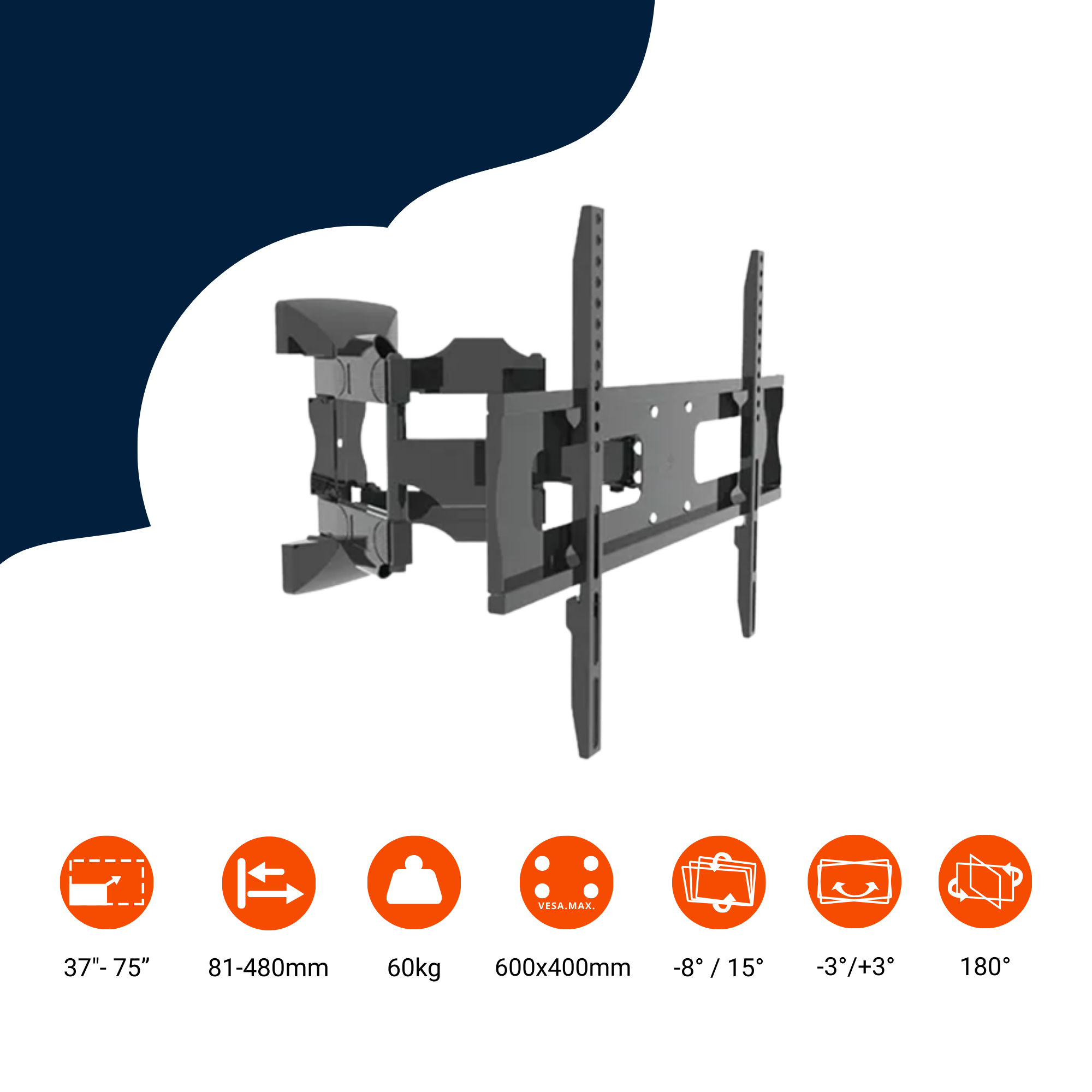 Bratek 64AT Drehbare TV-Wandhalterung 37-85 Zoll. maximal 60 kg. VESA 600x400