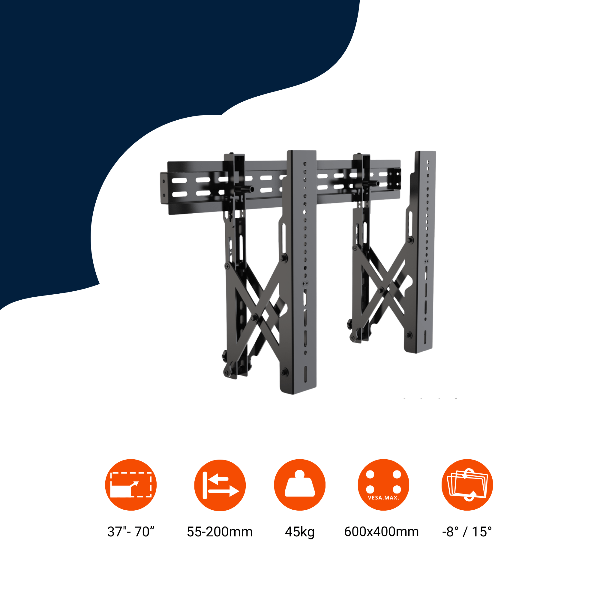 Bratek PP64T Pro Videowand. Maximales Gewicht 45 kg. Maximaler Bildschirm 70 Zoll. VESA 600x400