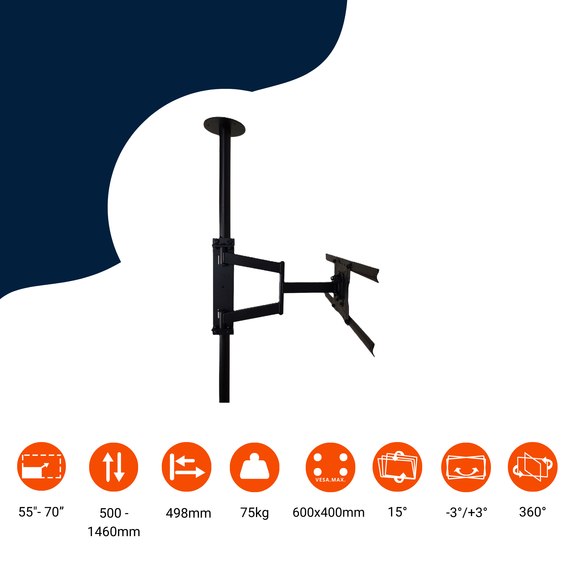 TV-Mast 360° drehbar | 1460 mm, Kabelmanagement, stabiler TV-Mast