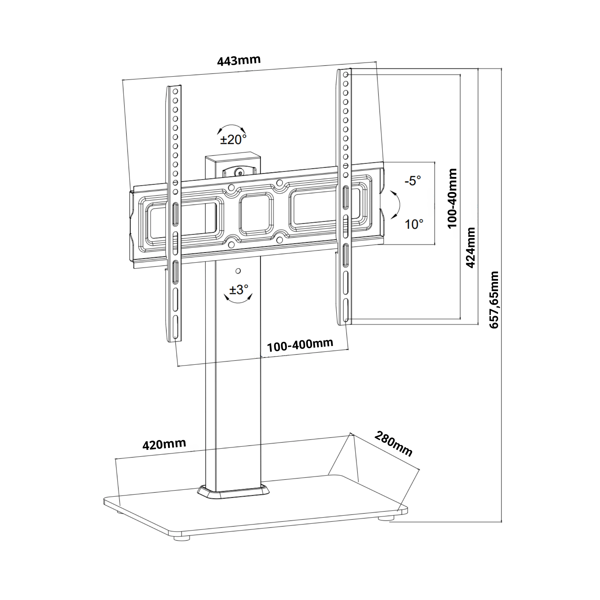 A-PEQ 44AT Sideboard oder Tischständer. Maximales Gewicht 45 kg. Maximaler Bildschirm 55 Zoll. VESA 400x400