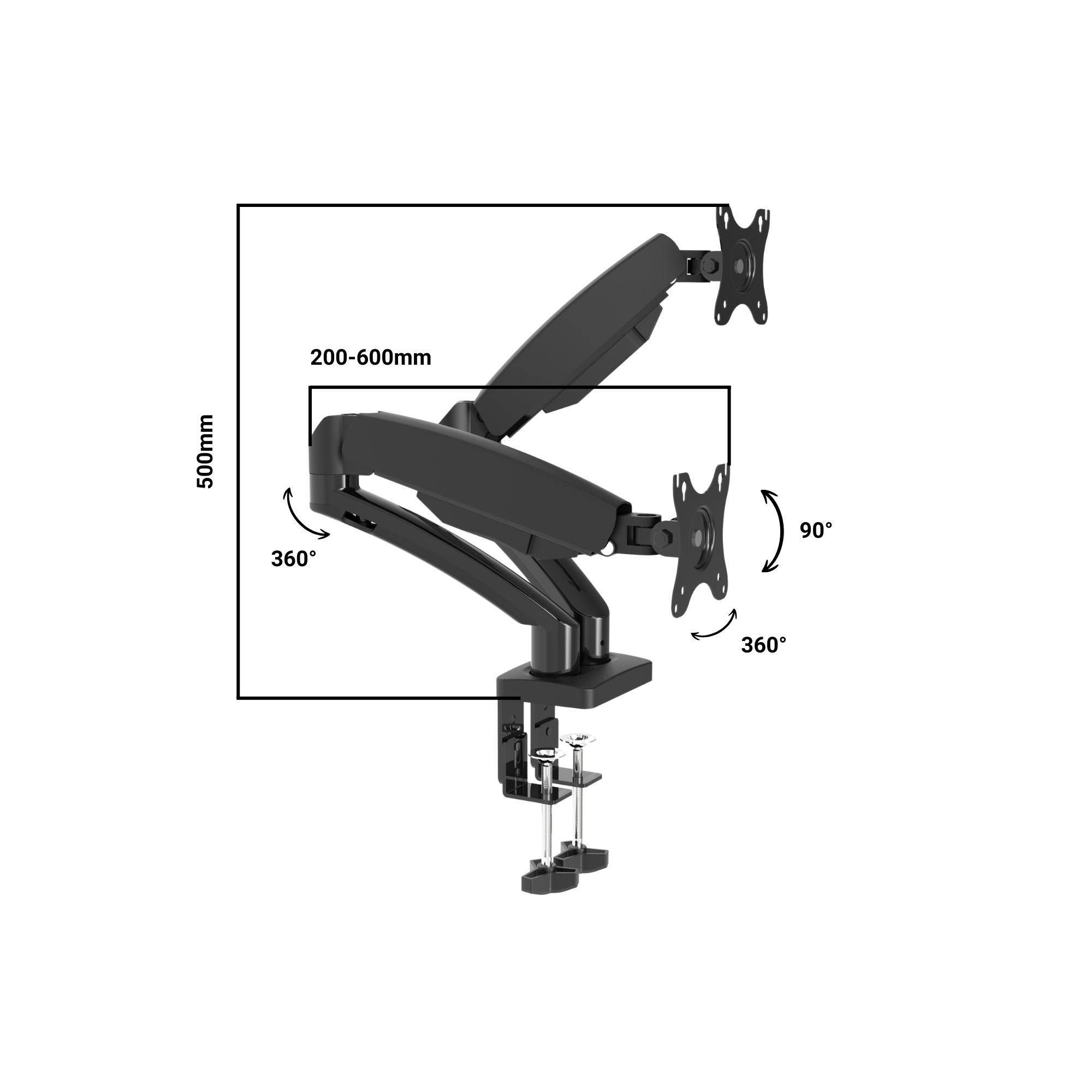 A-PEQ 702 Monitorarm für 2 Monitore. Schreibtisch-Aufsatz. Gasfeder gesteuert. 2 bis 8 kg