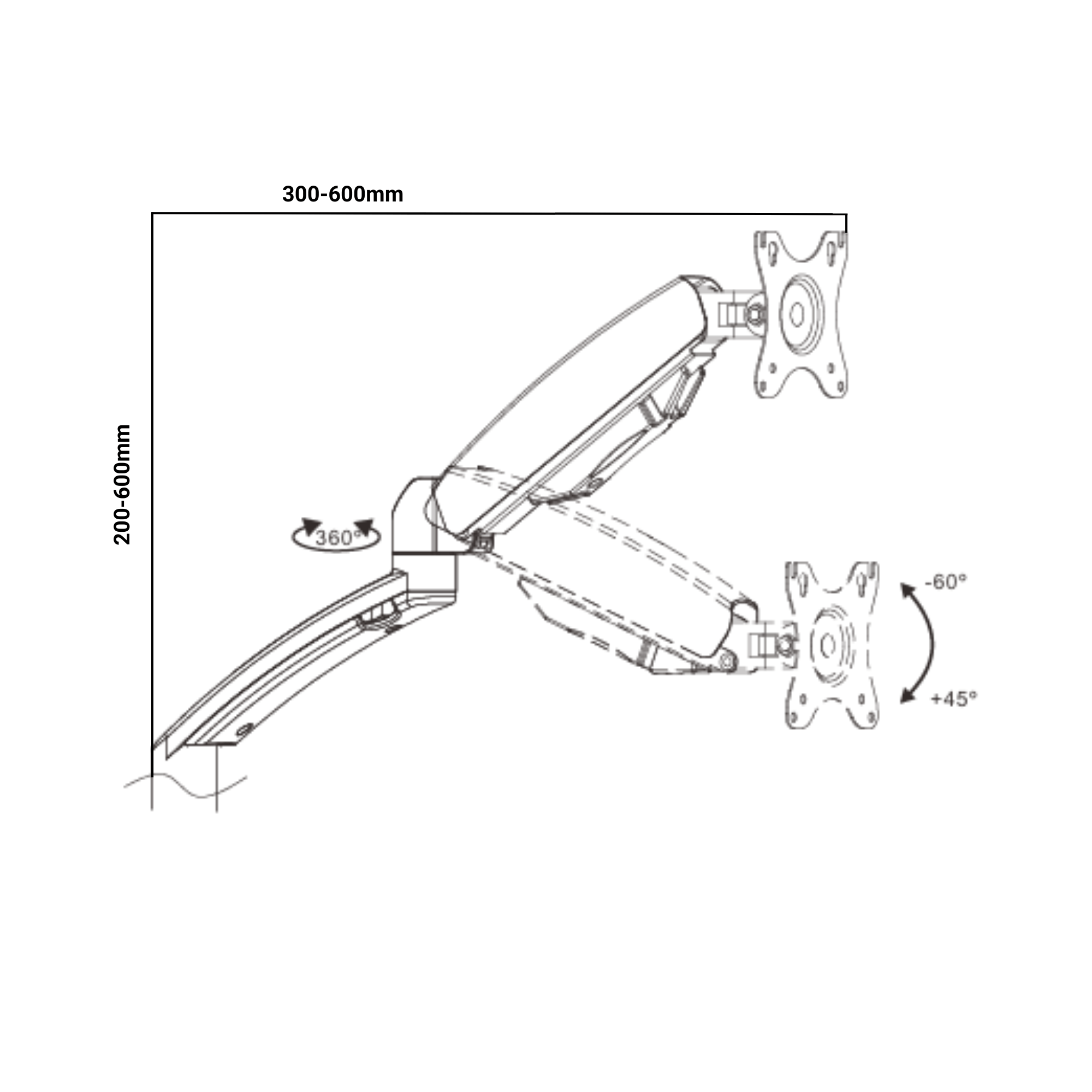 A-PEQ 7211 Monitorarm für 1 Monitor. Wandmontage. Gasfeder gesteuert. 2 bis 7 kg