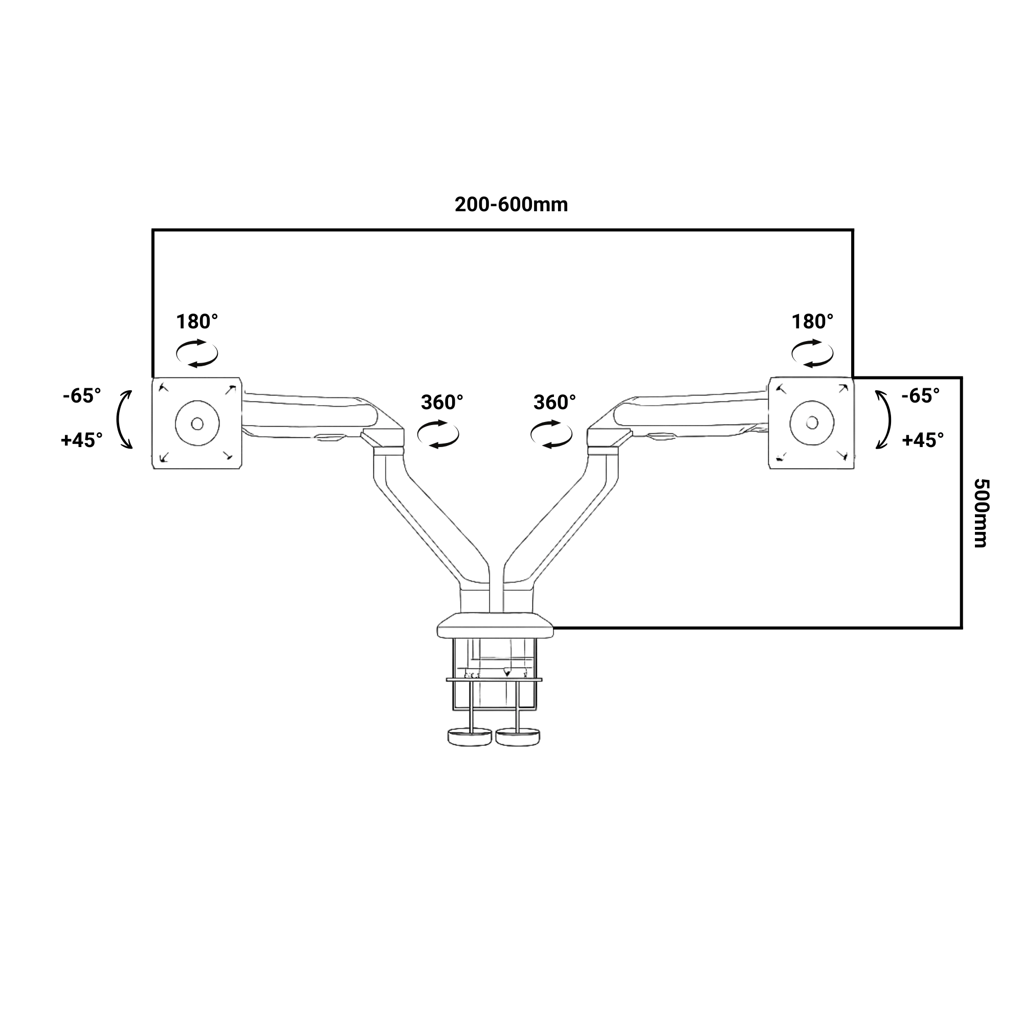 A-PEQ 922 Monitorarm für 2 Monitore. Schreibtisch-Aufsatz. Gasfeder gesteuert. 2 bis 10 kg