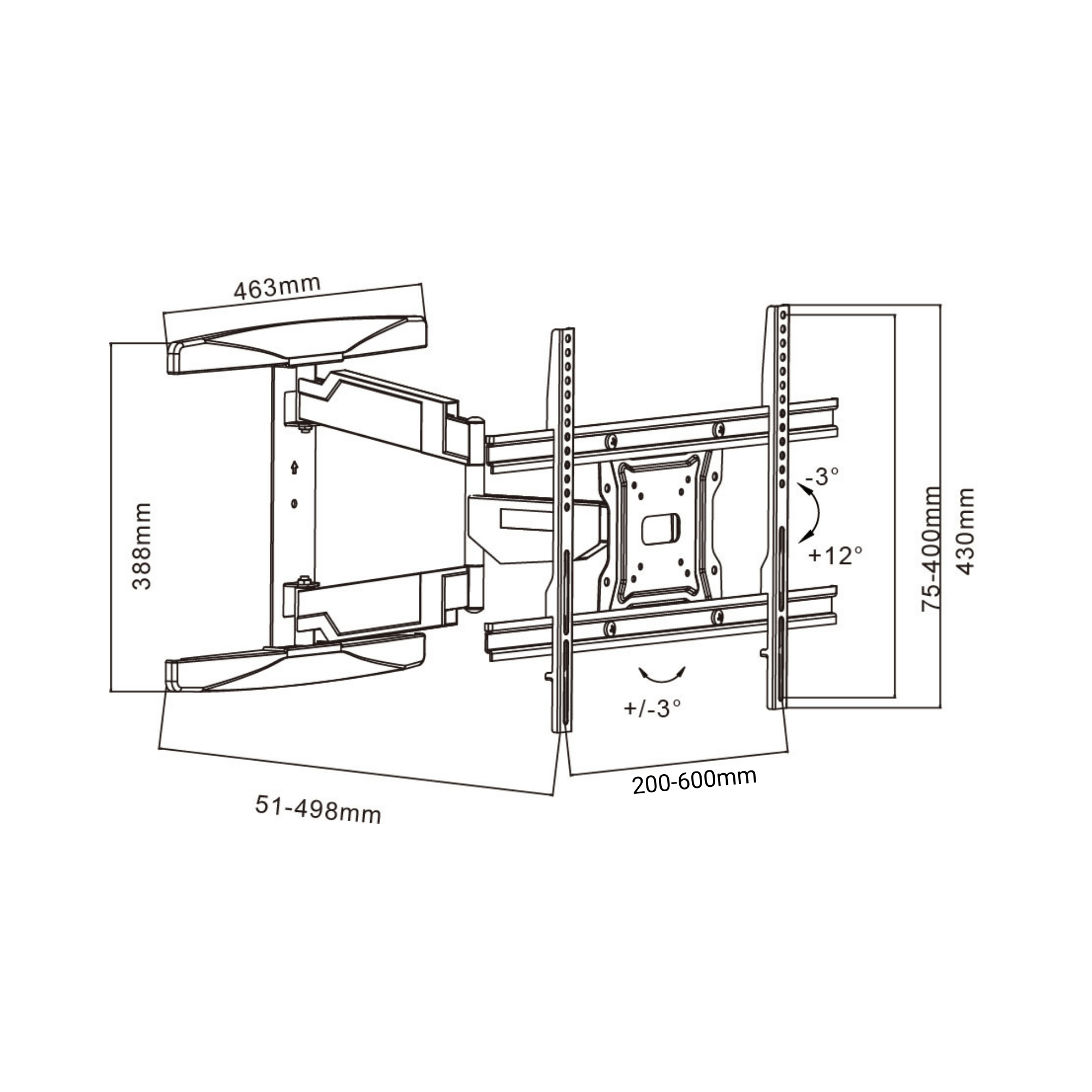 A-PEQ APL-64 schwenkbare TV-Wandhalterung 37-70 Zoll schwarz max. 40kg
