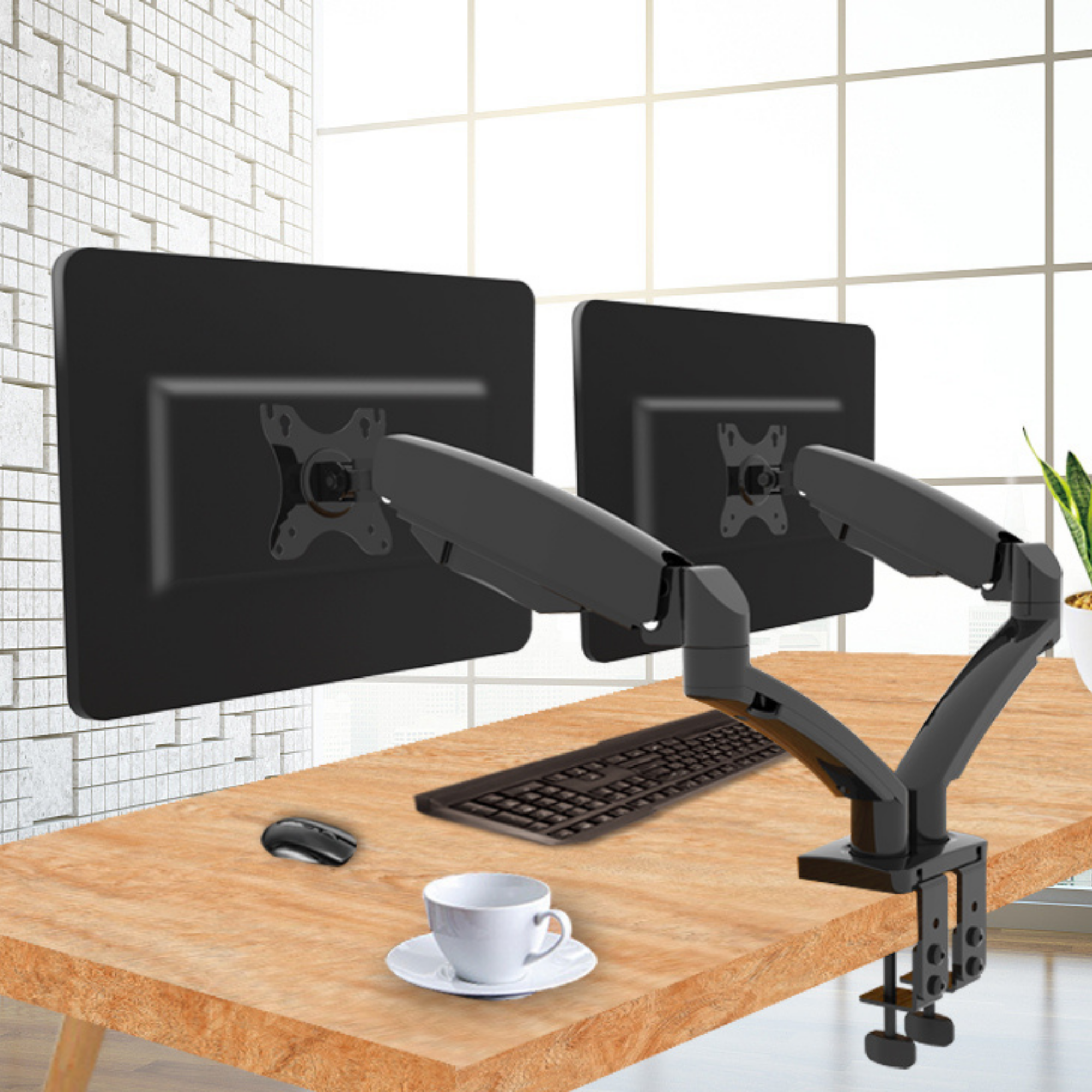 A-PEQ 702 Monitorarm für 2 Monitore. Schreibtisch-Aufsatz. Gasfeder gesteuert. 2 bis 8 kg