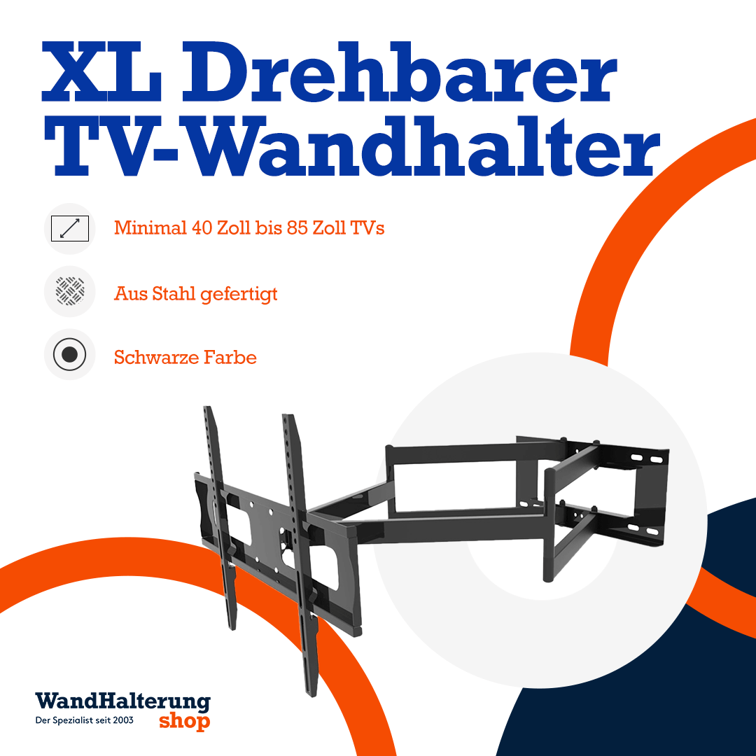 Schwenkbare TV-Wandhalterung A-PEQ Grande XL – Geeignet für bis zu 85 Zoll, Tragkraft 50 kg, 91 cm Arm