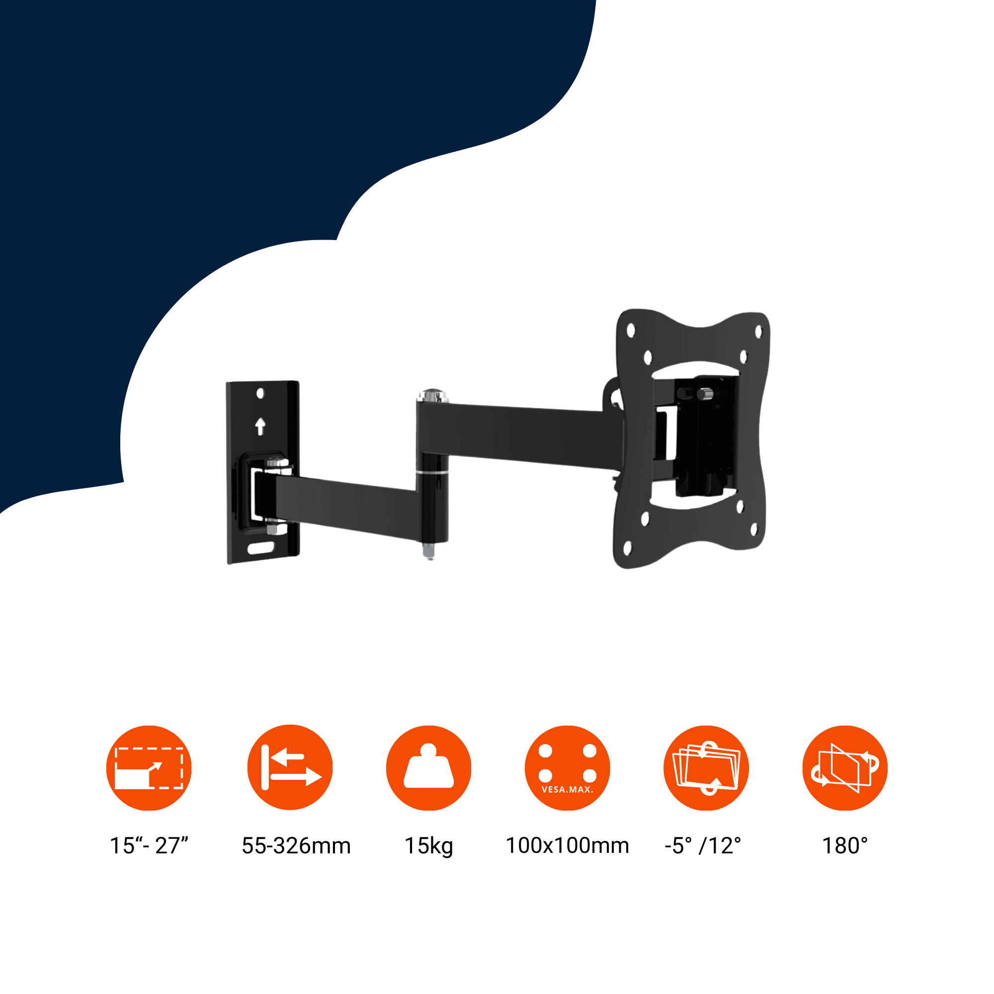 A-PEQ APS-25 schwenkbare TV-Wandhalterung 15 - 27 Zoll TV schwarz max. 15kg