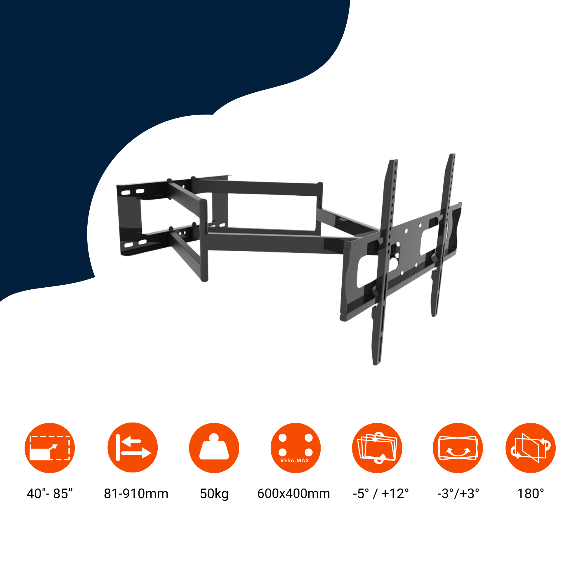 A-PEQ Grande XL schwenkbare TV-Wandhalterung max. 85 Zoll mit Armlänge 91 cm max. 50kg