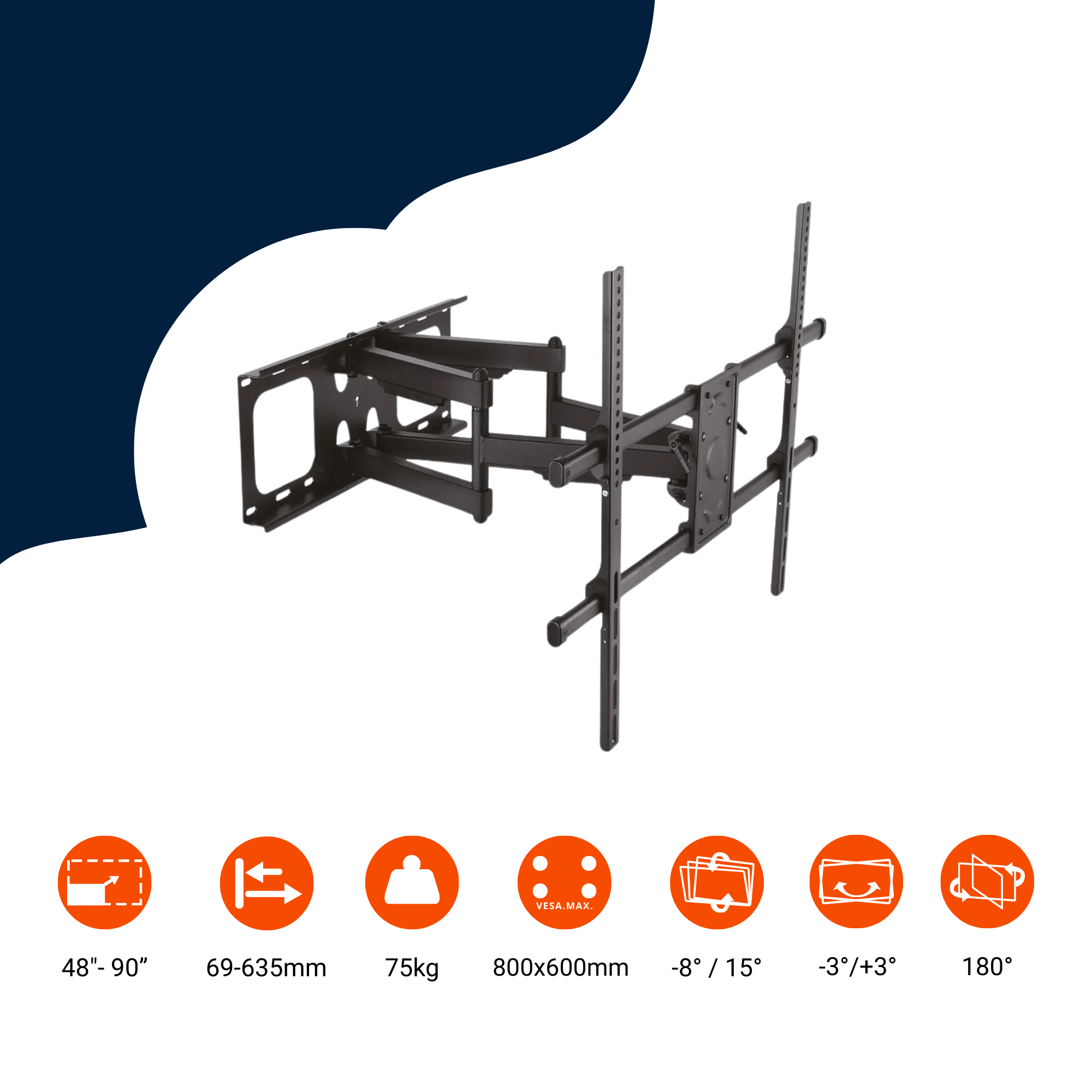 Bratek schwenkbare TV-Wandhalterung für maximal 48 - 90 Zoll TV - 75kg