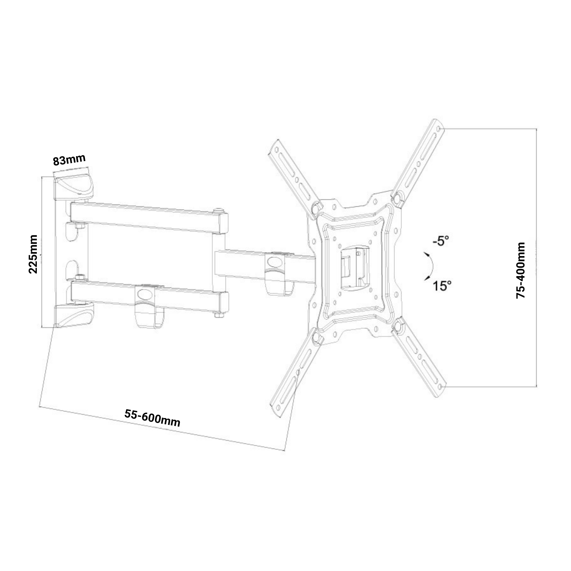 A-PEQ APM-60B dreh- und neigbare TV-Wandhalterung 60cm Armlänge